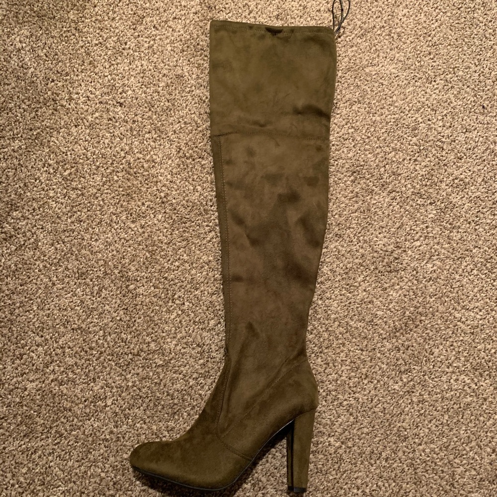 Olive thigh high boots